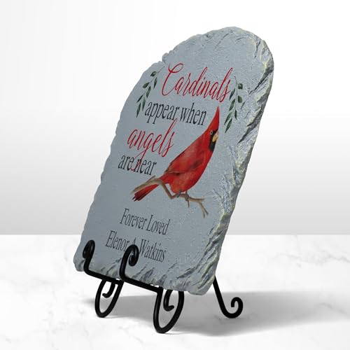 Leet's Make Memories Personalized Memorial Garden Stone - Sympathy - Loss of Loved One - Grave Marker - Condolences - Indoor/Outdoor - Durable Resin - Cardinals Appear When Angels are Near - style: Cardinals Appear