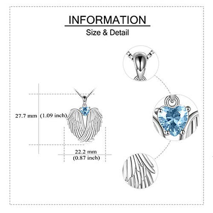 YFN Angel Wings Necklace 925 Sterling Silver Guardian Angel Wings Pendant Necklace Birthstone Necklace for Women Girls Christmas Jewelry Gifts - color: December-Blue