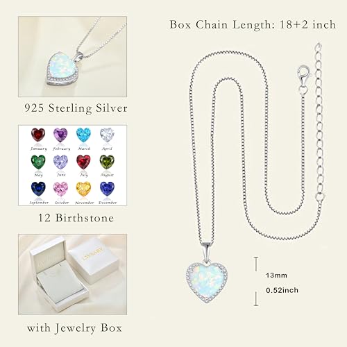 925 Sterling Silver Halo Heart Necklace for Women | Lwsary Love Heart Necklace, Heart Cut Birthstone Jewelry for Her - color: Milky Rainbow
