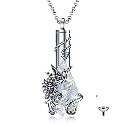 PELOVNY Urn Necklace for Ashes 925 Sterling Silver Butterfly Dragonfly Bee Phoenix Hummingbird Urn Necklaces Animal Crystal Cremation Jewelry for Ashes Cat Dog Pet Memorial Gifts - color: 18-Hummingbird Urn A