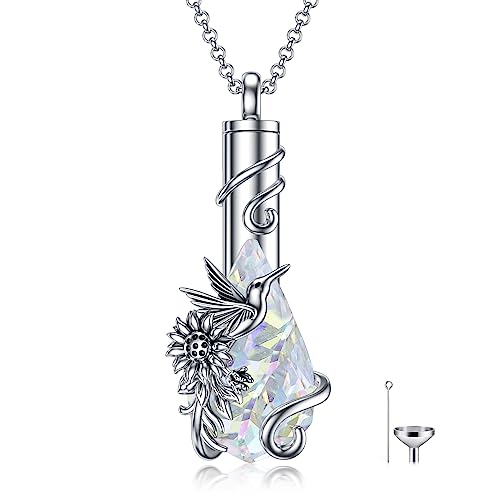 PELOVNY Urn Necklace for Ashes 925 Sterling Silver Butterfly Dragonfly Bee Phoenix Hummingbird Urn Necklaces Animal Crystal Cremation Jewelry for Ashes Cat Dog Pet Memorial Gifts - color: 18-Hummingbird Urn A