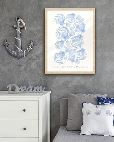 EcoHest 16x20 in Psalm 104:25 Coastal Seashell Framed Christian Wall Art - color: Framed Scripture, size: 20"L x 16"W