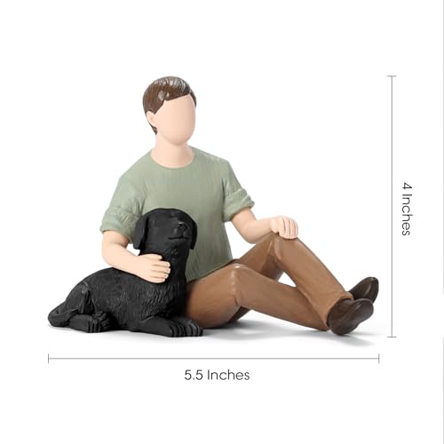 Man with Black Dog Figurine, Boy and Dog Friendship Remembrance Gifts, A Cherished Tribute to Unconditional Pet Love - color: Black Dog