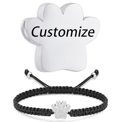 Oinsi Pet Cremation Jewelry for Ashes Dog Cat Paw Urn Bracelet for Women Men Bangle Keepsake Memorial Urn Pendant Adjustable Rope Bracelet-Customized - color: A-Customized