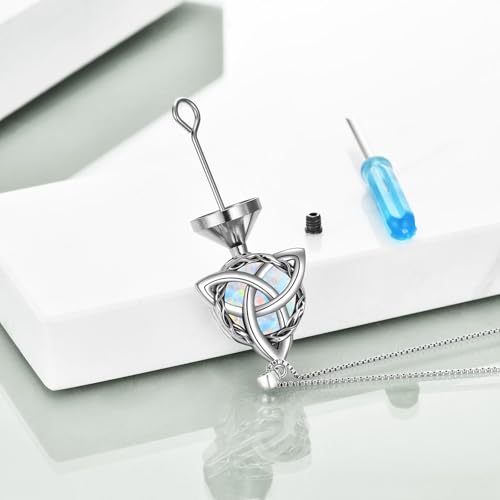 WINNICACA Celtic Knot Necklace 925 Sterling Silver Celtic Pendant Irish Urn Necklace Jewelry Birthday Anniversary Valentine's Day Gifts for Her Women Wife Girlfriend Daughter - style: 2-Celtic Knot Urn Necklace(White Opal)