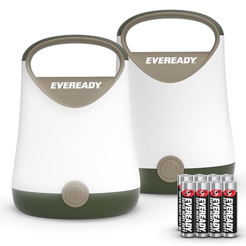 Eveready LED Camping Lantern X-250 (2-Pack), Super Bright Tent Lights, Rugged Water Resistant LED Lanterns, 100 Hour Run-time (Batteries Included), Green/Tan - color: Green/Tan, size: 2-Pack