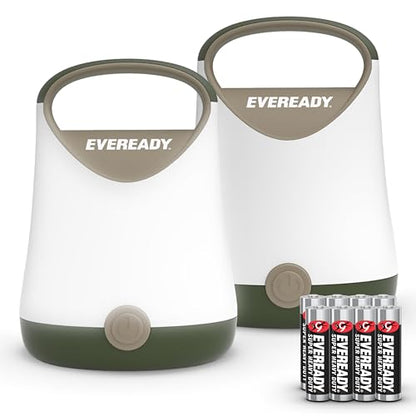 Eveready LED Camping Lantern X-250 (2-Pack), Super Bright Tent Lights, Rugged Water Resistant LED Lanterns, 100 Hour Run-time (Batteries Included), Green/Tan - color: Green/Tan, size: 2-Pack