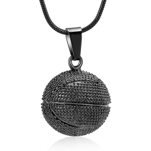 Basketball Urn Necklace for Ashes Sport Cremation Jewelry Stainless Steel Football Memorial Necklaces Ash Holder for Human Pets Keepsake Jewelry for Sport Lover Men with Fill Tool - color: Silver 2