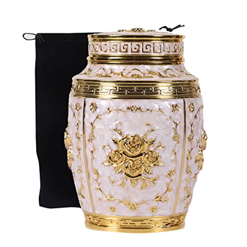 Medium Urn for Human Ashes - Rose Flower Cremation Urn - Beautiful Keepsake Urns - Funeral Urn Made of Zinc Alloy - Hold 70 Cubic inches of Ashes - Suitable for A Lost Baby or Son (Gold) - color: Medium Gold