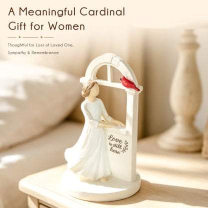 Cardinal Gifts for Women, Girl Standing Window Figurine Watching Red Cardinal, Sympathy Gift for Loss of Loved One, Home Decor for Shelf, Mantel or Windowsill - style: Girl Standing Window Watching Cardinal