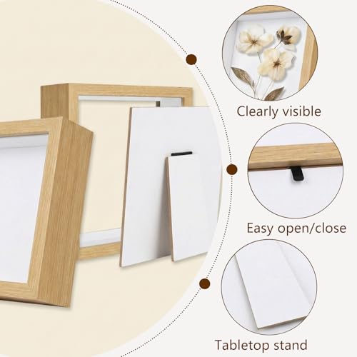 Wazzio 6Pack 5x5 Inch Shadow Box Frame, Wood Display Case Memory Box | 1" Deep Keepsake Frame, Memorabilia Showcase, Photo Ticket Medal Display, Wall Tabletop Picture Frame, Souvenir Gift Box - color: Wood