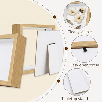 Wazzio 6Pack 5x5 Inch Shadow Box Frame, Wood Display Case Memory Box | 1" Deep Keepsake Frame, Memorabilia Showcase, Photo Ticket Medal Display, Wall Tabletop Picture Frame, Souvenir Gift Box - color: Wood