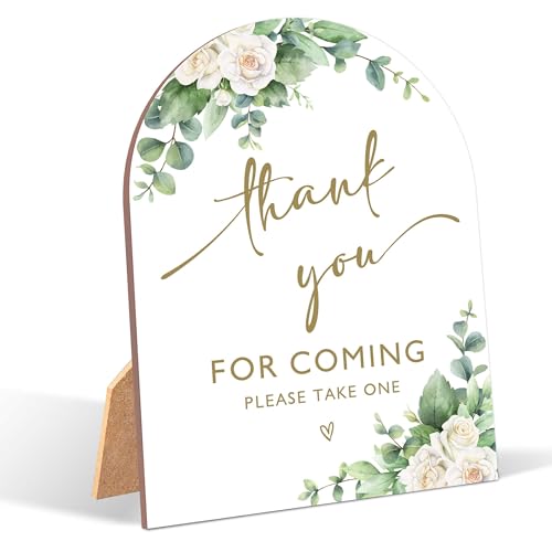 White Rose Thank You For Coming Sign, Wedding Ceremony Signs, 6 x 8 Inch Arch Wooden Tabletop Sign with Stand, Wedding Reception Decoration Supplies (BJ03) - color: Thank You For Coming