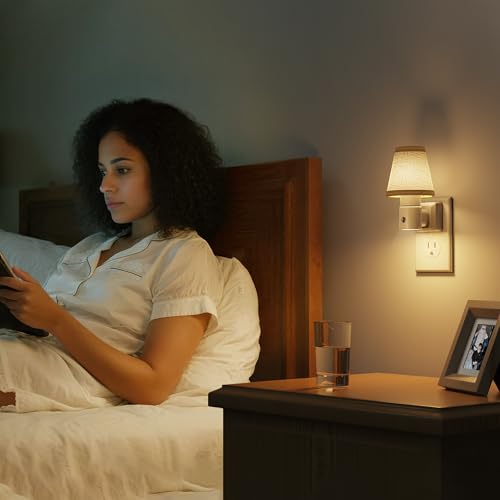 L LOHAS LED Night Lights Plug into Wall, Plug in Night Light Dimmable 100LM | Soft Warm Nightlight, Light Sensor, Rotatable Base, Linen Fabric Nightlights Plug in Wall, Bathroom Kitchen Farmhouse, 1 Pack - color: Beige-3000K