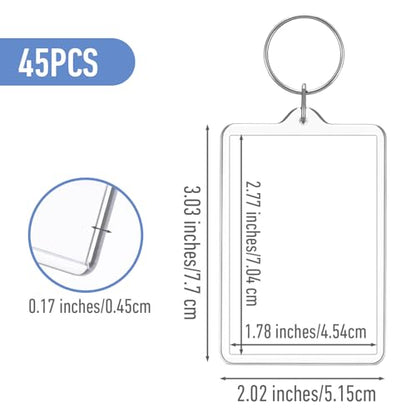 Photo Keychain Blanks Bulk, 2 x 3 Inch Transparent Acrylic Picture Keychain Holder Rectangle Photo Keychains