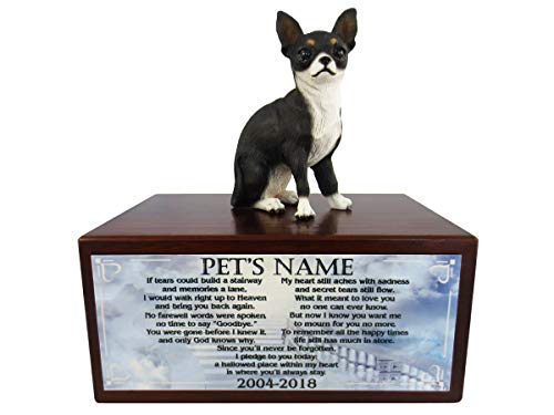 Conversation Concepts Beautiful Paulownia Small Wooden Urn with Chihuahua Black and White Figurine & Personalized Poem If Tears Could Build A Stairway… - color: Black and White Chihuahua "Stairway to Heaven"