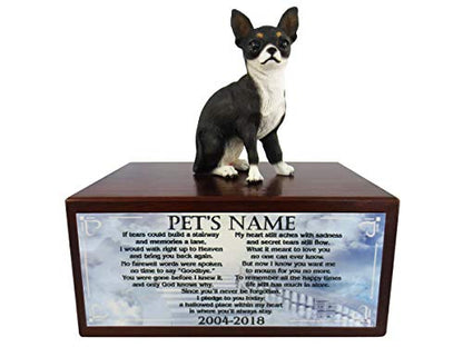 Conversation Concepts Beautiful Paulownia Small Wooden Urn with Chihuahua Black and White Figurine & Personalized Poem If Tears Could Build A Stairway… - color: Black and White Chihuahua "Stairway to Heaven"