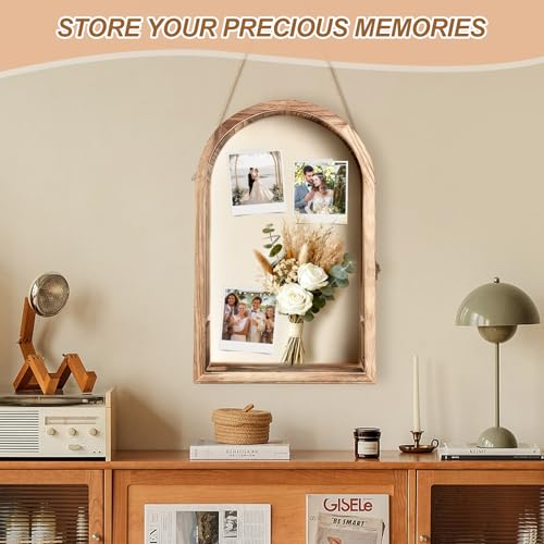 Shadow Box Frame 10x16, Natural Wood Display Case with Linen Back, Deep Picture Frame for Photos, Keepsakes, Flowers, Medals, Memorabilia, DIY Crafts, Wedding or Pet Memory Box Wall & Table Decor