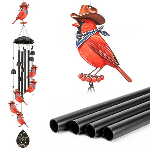Cardinal Wind Chimes Outdoor Metal Windchimes Garden Patio Decor | Cardinal Gifts for Women Ideal Memorial/Housewarming/Birthday/Festival Gifts Front Yard Decor - color: Cardinal