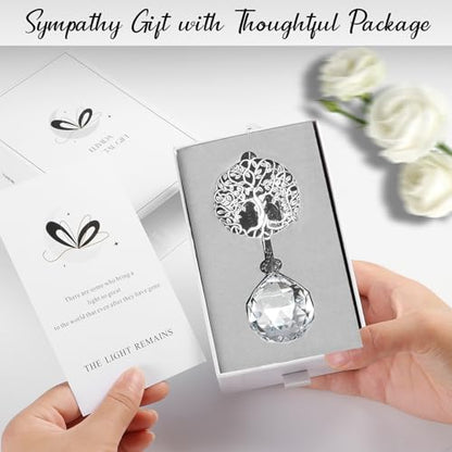 Sympathy Gift for Loss of Mom Dad, Memorial Crystal Suncatcher with Card | Grief Gifts for Women, Bereavement Condolences Window Ornament for Loss of Dog Cat, Miscarriage Gift for Mothers, Tree Life - style: Round Tree