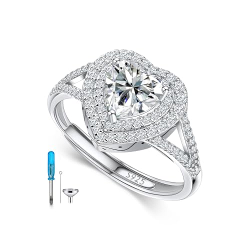 AOBOCO Sterling Silver Heart Birthstone Cremation Ring Holds Loved One's Ashes, Heart Urn Ring for Women, Memorial Keepsake Embellished with Austrian Crystals size 6-9 Adjustable Ring - color: 04-clear-Apr