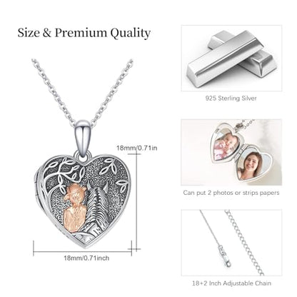 Locket Necklace for Women 925 Sterling Silver Celtic Locket Pendant Necklace Moonstone/Turquoise/Black Agate Heart Shaped Locket Necklace Jewelry Gifts for Women - style: Horse Heart