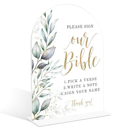 Acrylic Wedding Signs, Greenery Theme Please Sign Our Bible, Wedding Reception Signage, Bridal Shower Table Decor with Stand, Engagement, Anniversary, Newlywed Events and Parties Supplies, 11 - color: Please Sign Our Bible Sign, 11