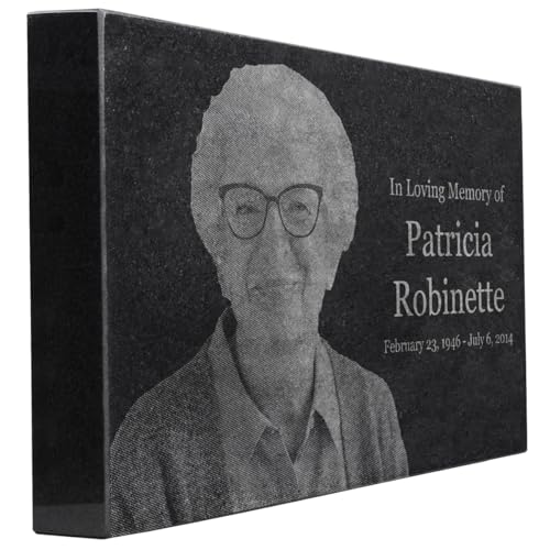 Black Granite Memorial Headstone for Lost Loved Ones, Dogs, Cats, and Family Pets. " Great for Your Garden, Tree Dedication, or in a Cemetery. Includes your personal photo and text. (16 x 10 x 2") | Includes photo and text for lost loved ones, dogs, cats,