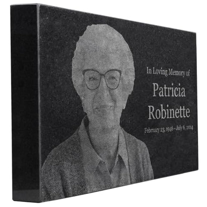 Black Granite Memorial Headstone for Lost Loved Ones, Dogs, Cats, and Family Pets. " Great for Your Garden, Tree Dedication, or in a Cemetery. Includes your personal photo and text. (16 x 10 x 2") | Includes photo and text for lost loved ones, dogs, cats,