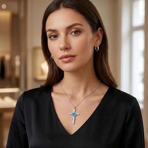 YYB Urn Necklace for Ashes Women Heart Birthstone Cross Cremation Jewelry | Memorial Keepsake Funeral Jewelry for Loved Ones (with Funnel Filler) - color: 12-Dec-Topaz