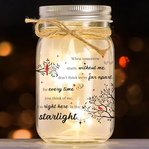 Mason Jar Night Light Sympathy Gifts for Loss of Loved One, Memorial Gifts, Cardinal Memorial Lantern Gift, Bereavement Remembrance Condolences Funeral Gift Idea for Loss Mom Dad Son Daughter