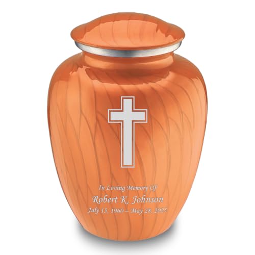 Embrace Cross Urns for Human Ashes, Cremation Urns for Adult Ashes Men & Women, Cremation Urn for Home, 200 cu. in. Custom Single or Double-Sided Engraving (Pearl Orange) - color: Pearl Orange
