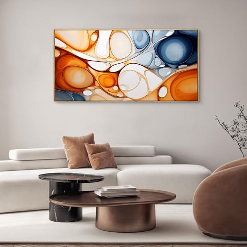 KLAKLA Orange and Blue Abstract Wall Art - Modern Picture Artwork for Wall Decor - Frame Wall Art for Living Room Office Bedroom - color: Colorful + Orange Frame, size: 48"L x 24"W