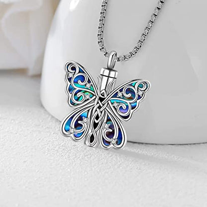 Urn Necklace for Ashes for Women/Men 925 Sterling Silver Cremation Jewelry w/Funnel Filler Memorial Jewelry Gifts - color: B-Butterfly 2, style: Non - Customized