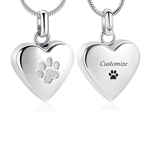 zeqingjw Pet Cremation Jewelry for Ashes Pendant Paw Print Pet Heart Urn Necklace Memorial Keepsake Jewelry for Pet/Dog's/Cat's Ashes - color: Heart-Customize