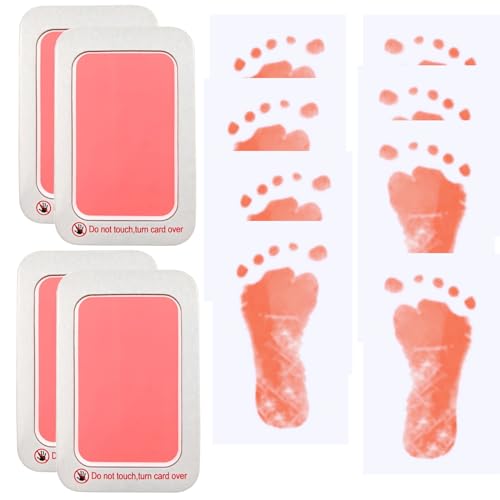 RIKWOG Baby Footprint and Handprint Kit, 4 Pink Inkless Print Pads + 8 Imprint Cards, Dog Paw Print Kit Clean Touch Ink Pad Perfect Keepsake Gift for Newborns and Pets Printing Touch Imprints - color: Pink, size: 4 pack