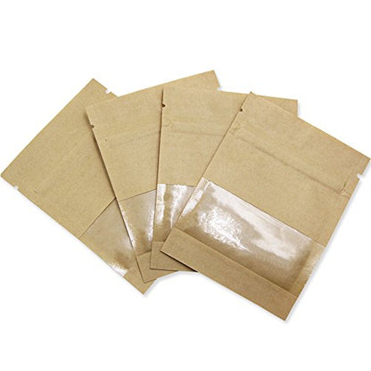 FERENLI 100 Pack 5.1x7.08 inch Small Resealable Seed Coin Envelopes Bags | Kraft Paper Heat Seal Packets with Clear Window Brown for Flower Vegetable Seeds Storage Party Favor Pet Food Sample Bag - size: 5.1x7.08 inch