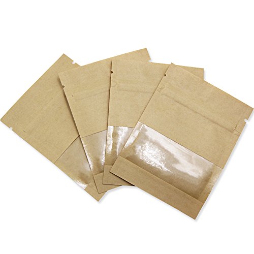 FERENLI 100 Pack 3.5x5.1 inch Small Resealable Seed Coin Envelopes Bags | Kraft Paper Heat Seal Packets with Clear Window Brown for Flower Vegetable Seeds Storage Party Favor Pet Food Sample Bag - size: 3.5x5.1 inch