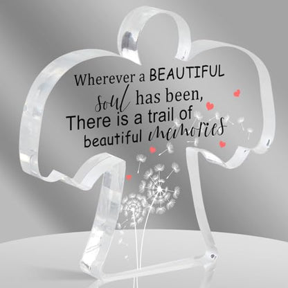 Sympathy Gifts, Angel Acrylic Memorial Condolence Gift, Grieving Gift, Remembrance Grief Dandelion Theme Gifts for Loss of Loved One, Sympathy Sign for Home Living Room Table Centerpiece Decor - style: 025