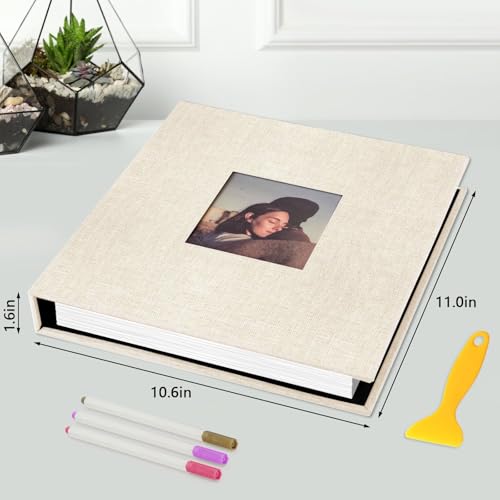 Zesthouse Photo Album Self Adhesive with Picture Display Window, 3-Ring Scrapbook Albums 60 Pages Holds 8x10 5x7 4x6 Photos, DIY Photo Book Ideal Gift for Family Wedding Baby - color: Beige, size: 11"x10.6"/White 60 Pages