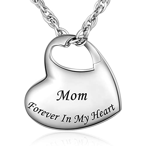 abooxiu Heart Urn Necklaces for Ashes Cremation Necklace for Ashes for Family Stainless Steel Cremation Jewelry - Forever in My Heart - color: Silver-Mom