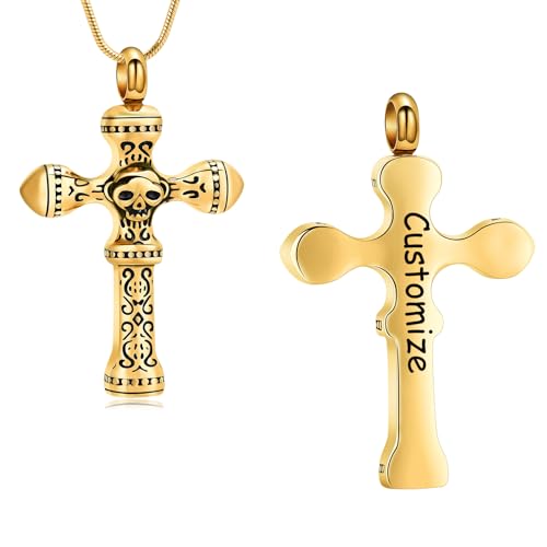 Skull Cross Cremation Jewelry Retro Skull Urn Necklaces for Ashe Stainless Steel Memorial locket Keepsakes Jewelry Human Ash Pendant Jewelry for Men Women - color: Customize