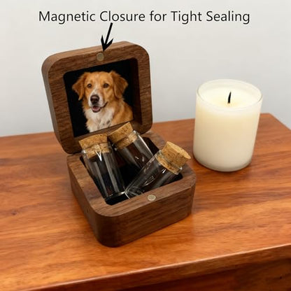 Pet Memorial Keepsake for Loss of Dog or Cat, Wooden Pet Ashes Box with 3 Glass Vials, Pet Remembrance Gift for Hair, Ashes, Teeth – Pet Loss Sympathy Gifts