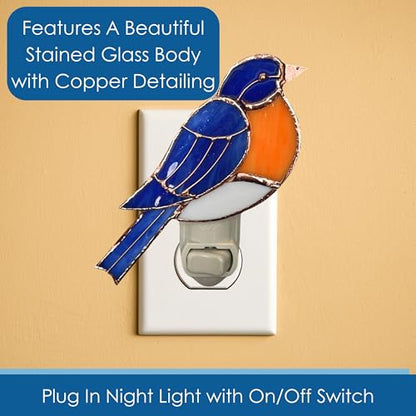 Gift Essentials Bluebird Plug-in Night Light - Stained Glass Nightlight | Bluebird Stained Glass Plug-in Nightlight with On/Off Rocker Switch. Includes One 4-Watt Replaceable Warm-Glow Bulb. - color: Bluebird