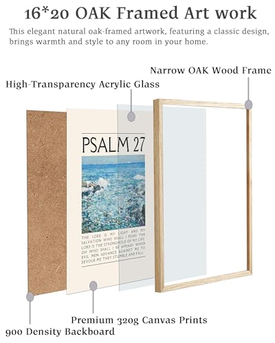 EcoHest 16x20 in Psalm 27 Ocean Framed Bible Verse Christian Wall Art - color: Framed Psalm 27, size: 20"L x 16"W
