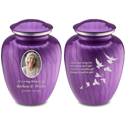 Embrace Adult Personalized Doves Cremation Urns for Human Ashes I Large Picture Pearl Purple Funeral Urn for Adult Men and Women with Double Side Engraving I 200 lbs - color: _Pearl Purple (Double Sided)