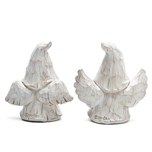 Hodao Angel Gnomes Figurines Set of 2, Handcrafted Wood-Like Resin Guardian Angel Statues with Heart & Prayer, Lucky Home Decor for Shelf, Tiered Tray, Christmas for Mom Grandma Friends