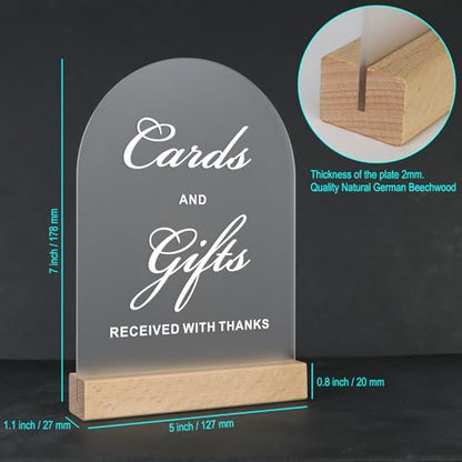 2-Piece Acrylic Wedding Signs for Reception with Wood Stands, 5 x 7 | Wedding signage includes 2 wedding table signs: Guest Book and Cards and Gifts, each with a beech wood stand. - size: Set of 2 - Guest Book & Cards and Gifts Signs