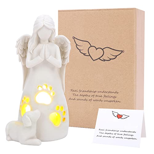 BEARAE Loss of Dog Sympathy Gift, Dogs Memorial Gifts, Pet Loss Candle Holder Figurine Statue, Dog Passing Away Statue Remembrance Gift, Puppy Angel Figurine for Dogs Owners - color: White #2