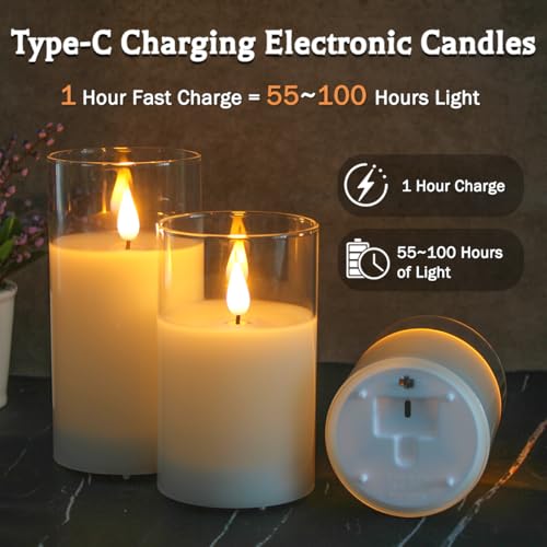 Glass Rechargeable LED Flickering Flameless Candles with Remote and Timer - color: White Glass -Droplet